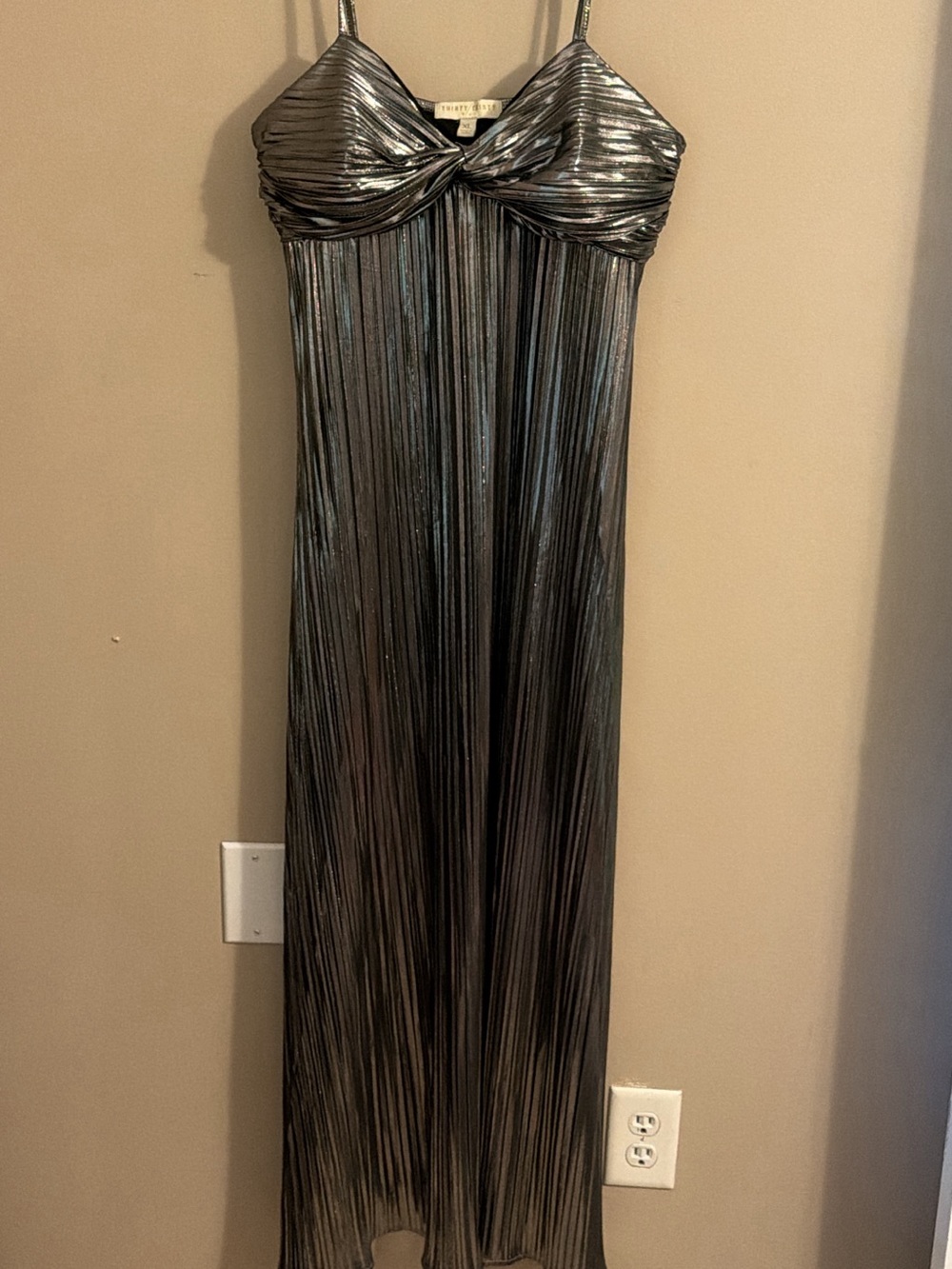 Shiny Metallic Pleated Maxi Dress - Silver